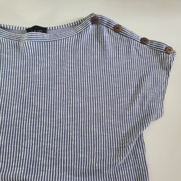 W5 Blouse Button Short Sleeve Striped Vertical Blue White Womens Medium - Picture 10 of 13